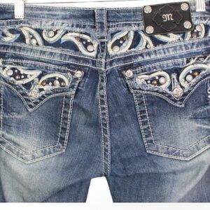 Miss Me Embellished Bootcut Paisley Flap Pocket Jeans 32